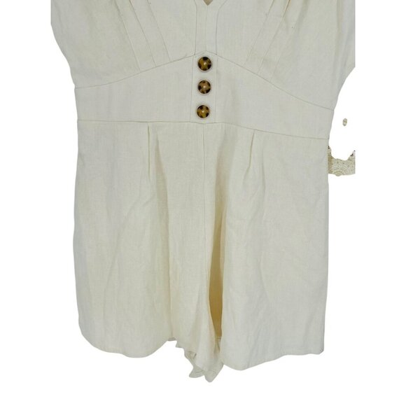 Altar'd State Romper Women's Size L Ivory Deep V-Neck Cap Sleeve Pleated NWT - Picture 10 of 11
